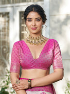Shree Shyam Fashion Cream With Pink Silk Blend Saree | Grocsy