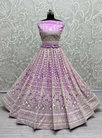 Jyoti Fashion Women's Mauve Net Patterned Thread Embroidered with Sequins Wedding Lehenga Choli | Grocsy
