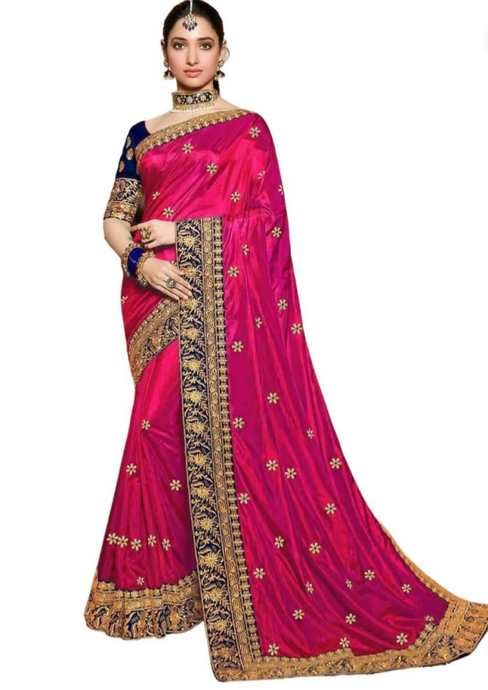 Vamika Pink Embroidery Sana Silk Saree | Grocsy