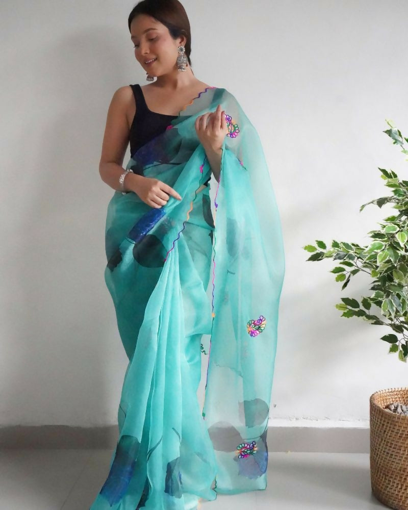 Vamsee Dillagi Sky Organza Saree | Grocsy