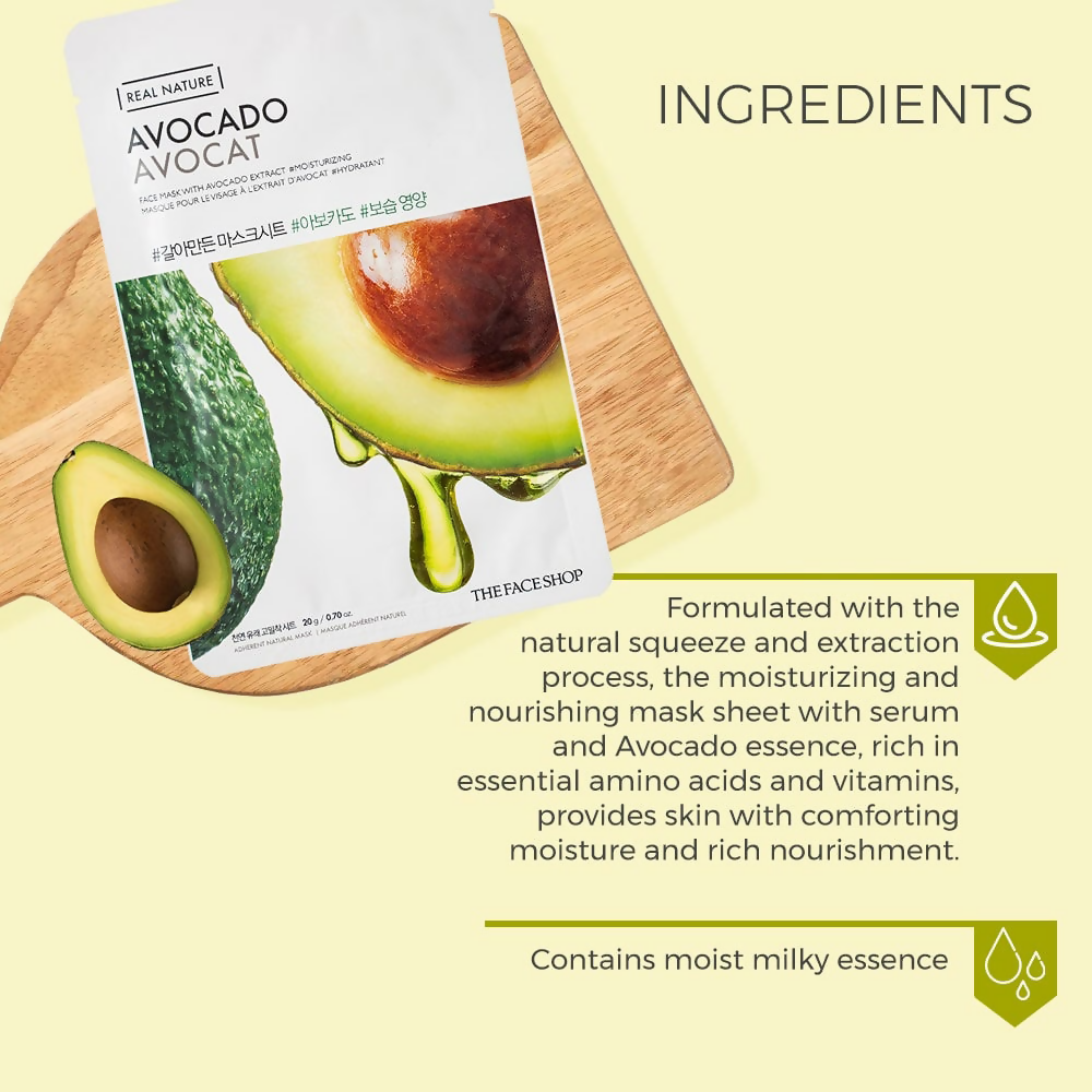 The Face Shop Real Nature Avocado Face Mask - Korean Skincare | Grocsy