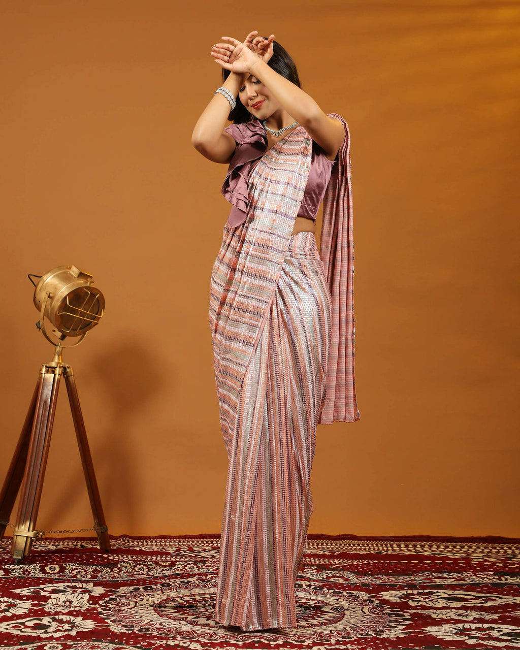 Pink Pure Georgette Sequence work Ready to wear Saree with stitched Blouse - Satiksha | Grocsy