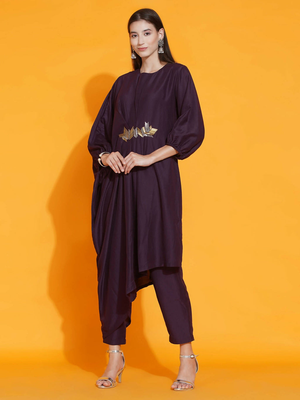 Women Republic Purple Fusion Style Kurta With Hand Embellishment And Pants | Grocsy