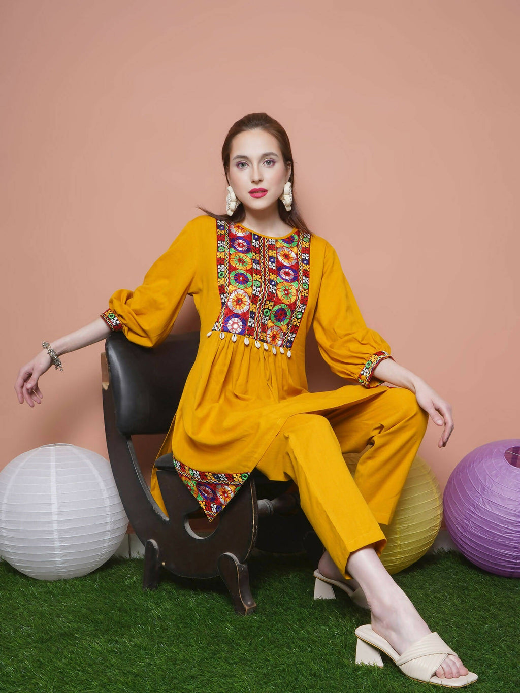 Women Republic Mustard Cotton Kurta Set | Grocsy
