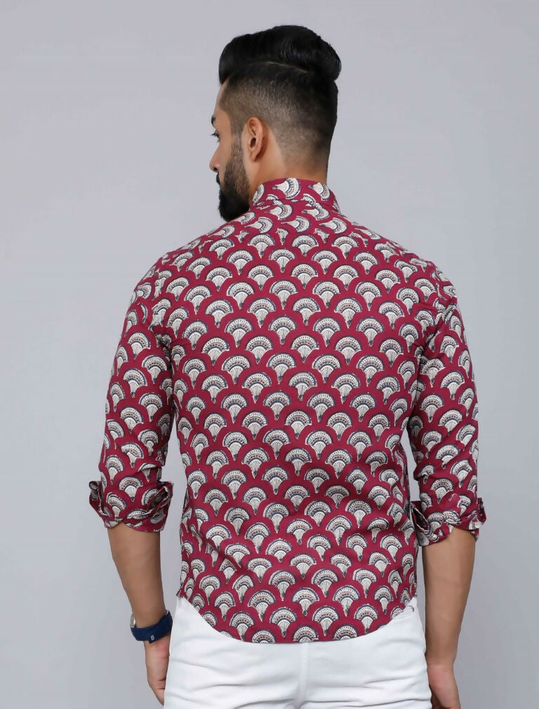 Miravan Men's Cotton Maroon Floral Printed Slim Fit Shirt | Grocsy