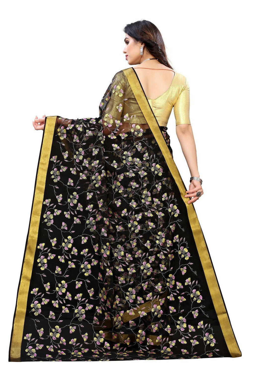 Vamika Black Printed Chiffon Saree (UJALA BLACK) | Grocsy