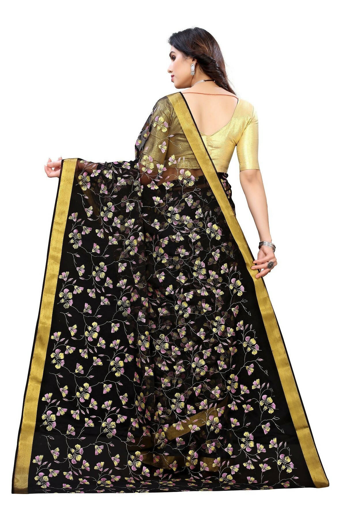 Vamika Black Printed Chiffon Saree (UJALA BLACK) | Grocsy