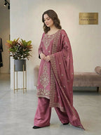 Teeya Creation Pink Color Gimmychu Silk Embroidery Work Wedding Wear Salwar Suit | Grocsy