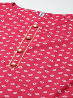 Yufta Women Pink And White Printed Kurta with Trouser & With Dupatta | Grocsy