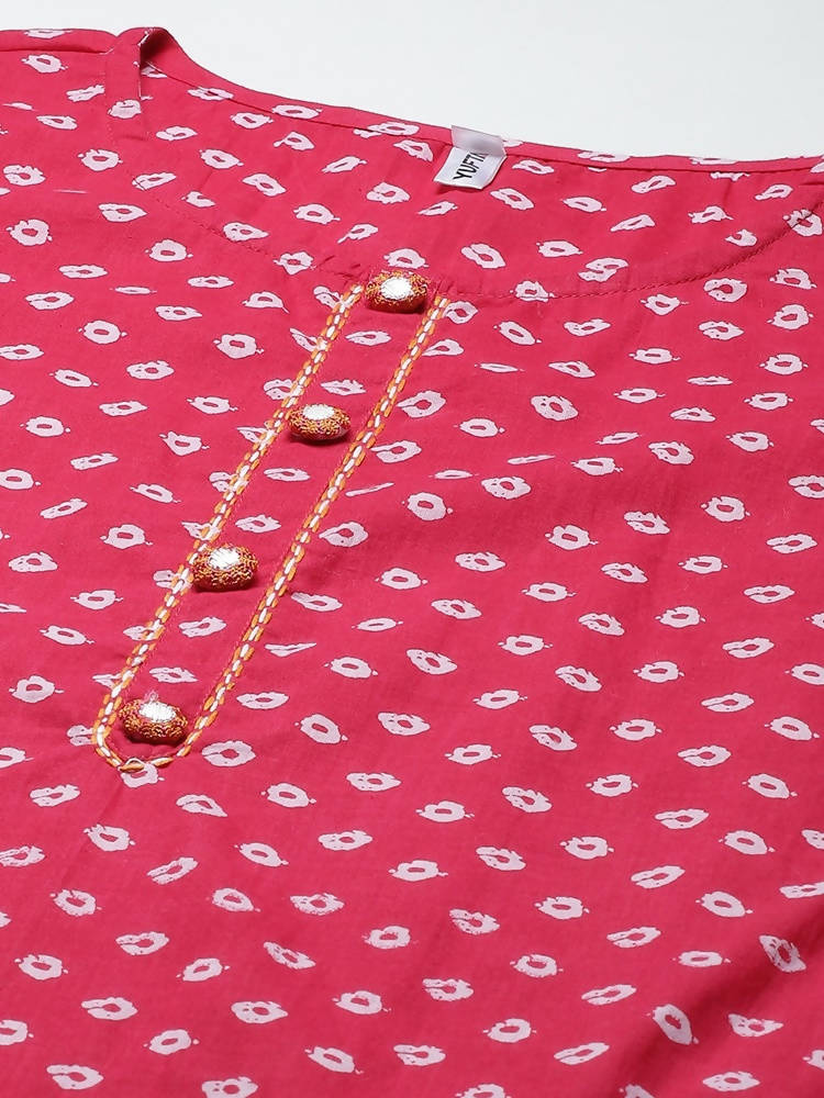 Yufta Women Pink And White Printed Kurta with Trouser & With Dupatta | Grocsy