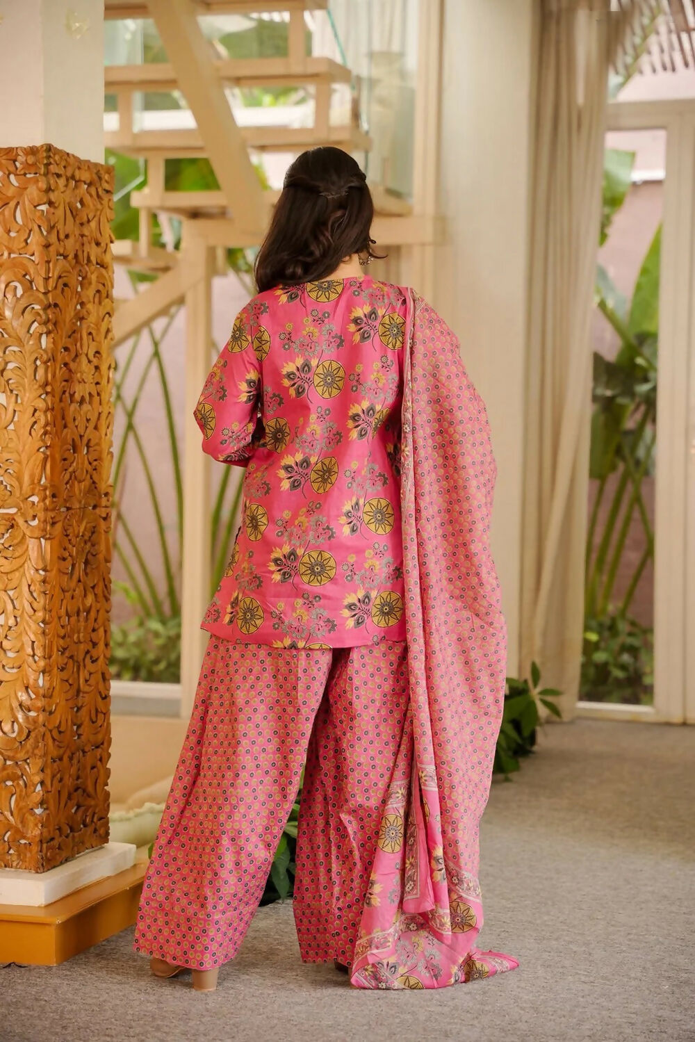 Aayaa Designer Cotton Silk Farshi Salwar Set - Pink | Grocsy