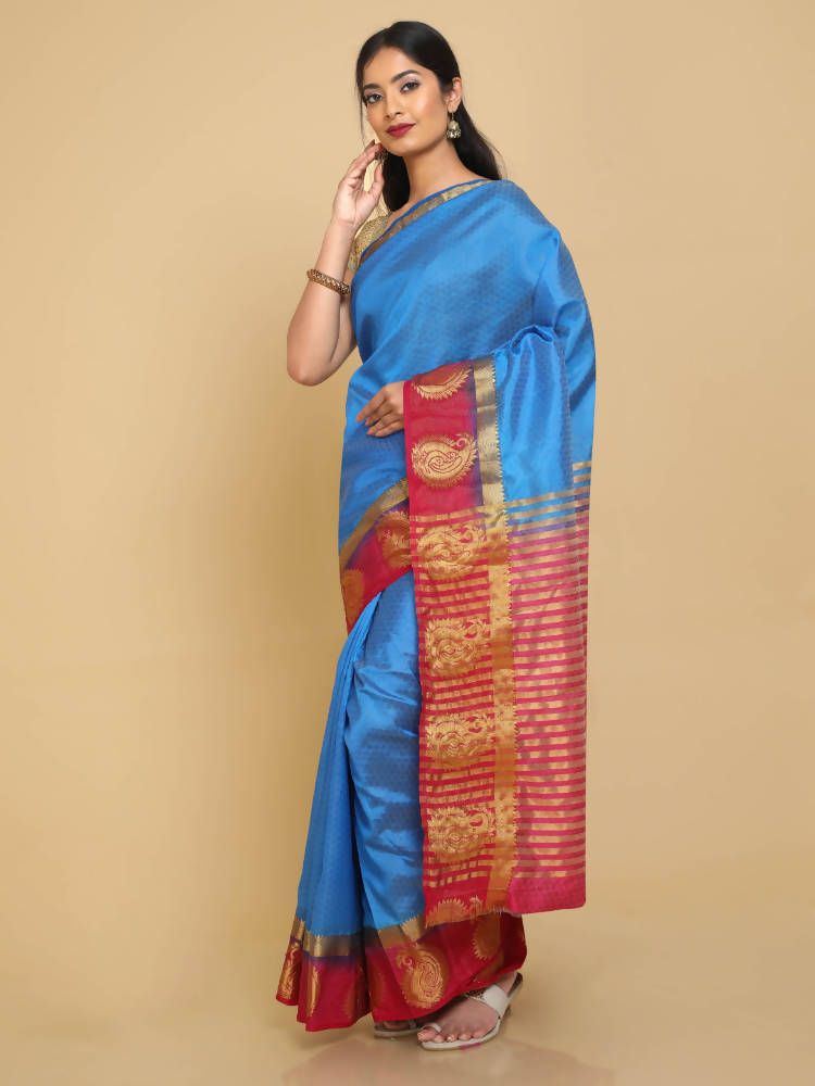 Kalamandir Woven Design Dark Blue Pashmina Saree | Grocsy
