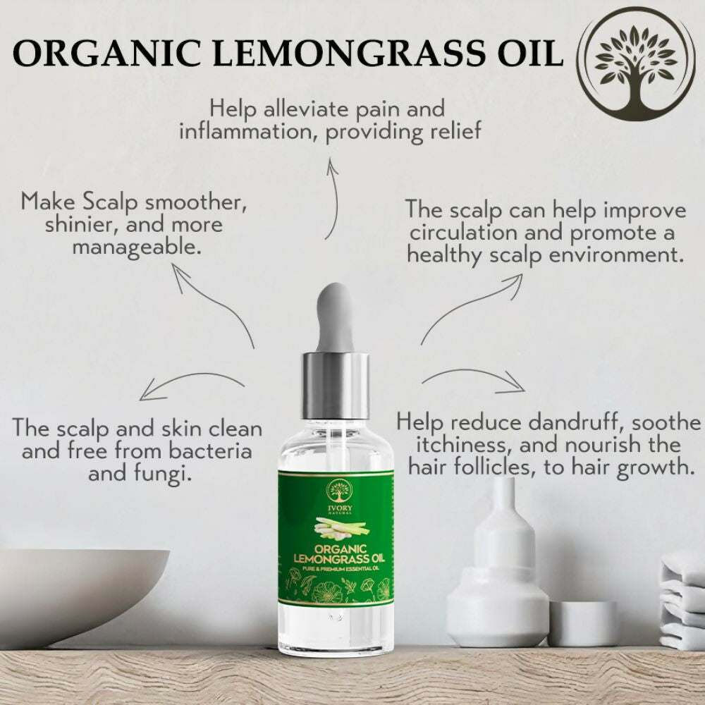 Ivory Natural Organic Lemongrass Oil Pure & Premium Essential Oil For Face, Scalp & Skin | Grocsy