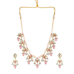 Nuyug 22K Gold Plated Pearl Empress Flora Pink Stone Drops Necklace Set | Grocsy