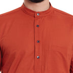 Even Apparels Orange Pure Cotton Men's Kurta With Band Collar | Grocsy