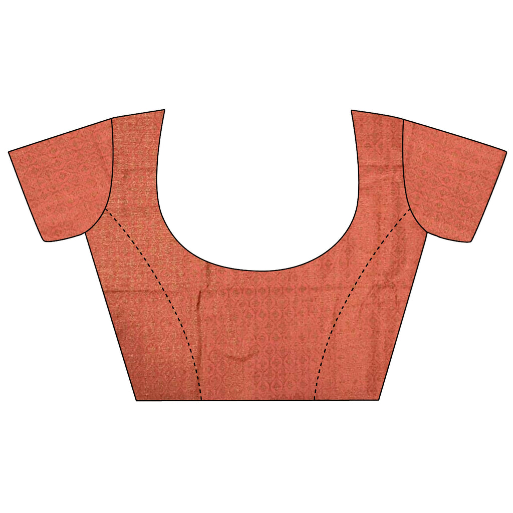 Joban Fashion Peach Banarasi Soft Lichi Silk Checks & Woven Saree | Grocsy
