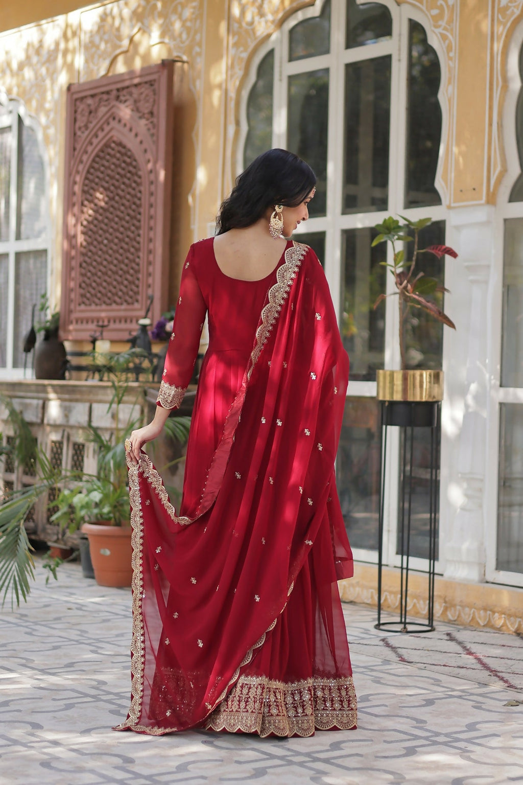 Joban Fashion Maroon Georgette Sequence Embroidery Work Kurta Set | Grocsy