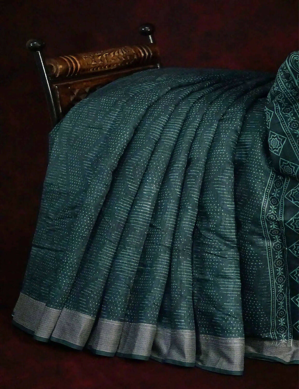 Bottle Green Self Printed Semi Chanderi Saree By Gayathri Reddy Designer Studio | Grocsy