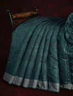 Bottle Green Self Printed Semi Chanderi Saree By Gayathri Reddy Designer Studio | Grocsy