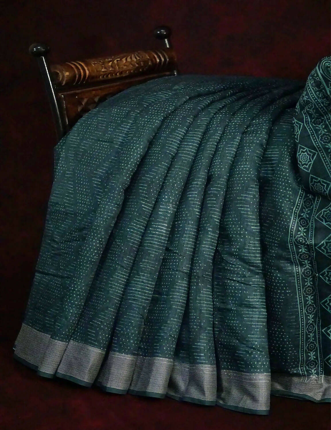 Bottle Green Self Printed Semi Chanderi Saree By Gayathri Reddy Designer Studio | Grocsy