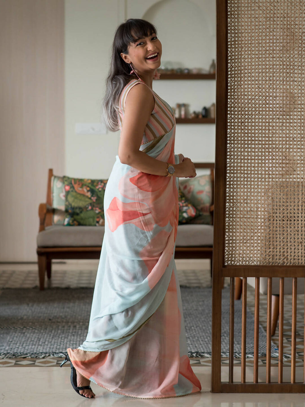 Suta Blue Floral Pure Cotton Saree | Grocsy