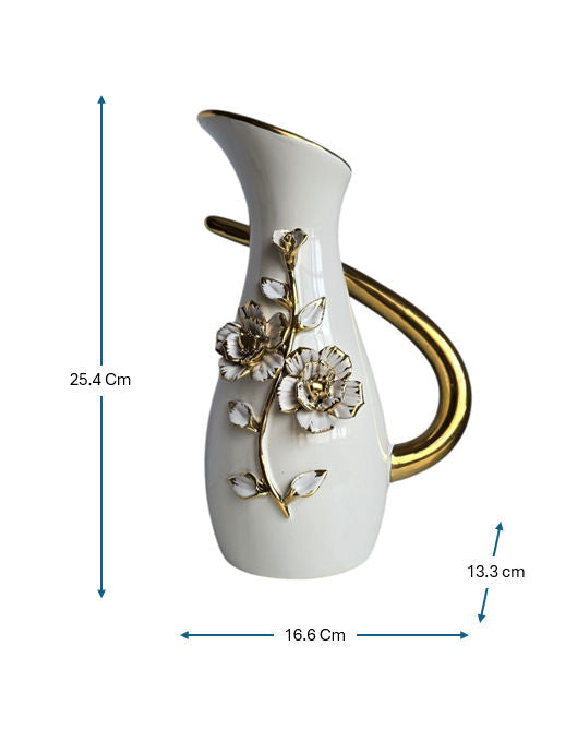 Sun Mun Decors Premium & Elegant White & Golden Ceramic Jar Shaped Vase | Grocsy