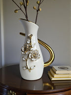 Sun Mun Decors Premium & Elegant White & Golden Ceramic Jar Shaped Vase | Grocsy