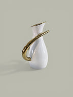 Sun Mun Decors Premium & Elegant White & Golden Ceramic Jar Shaped Vase | Grocsy