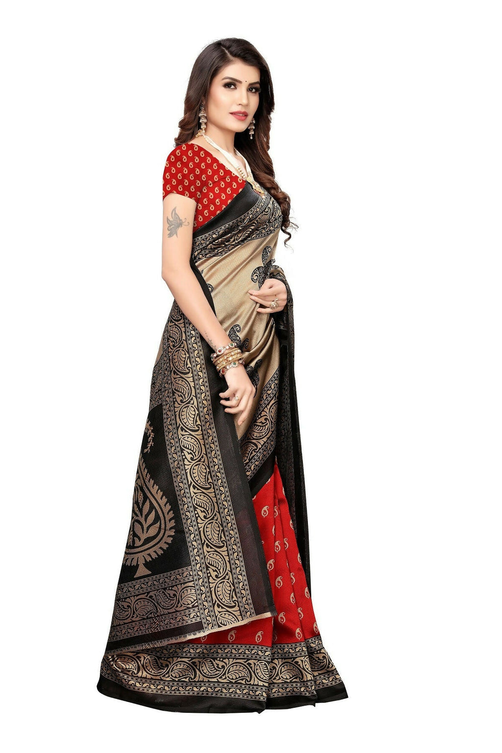 Vamika Red Printed Art Silk Saree | Grocsy