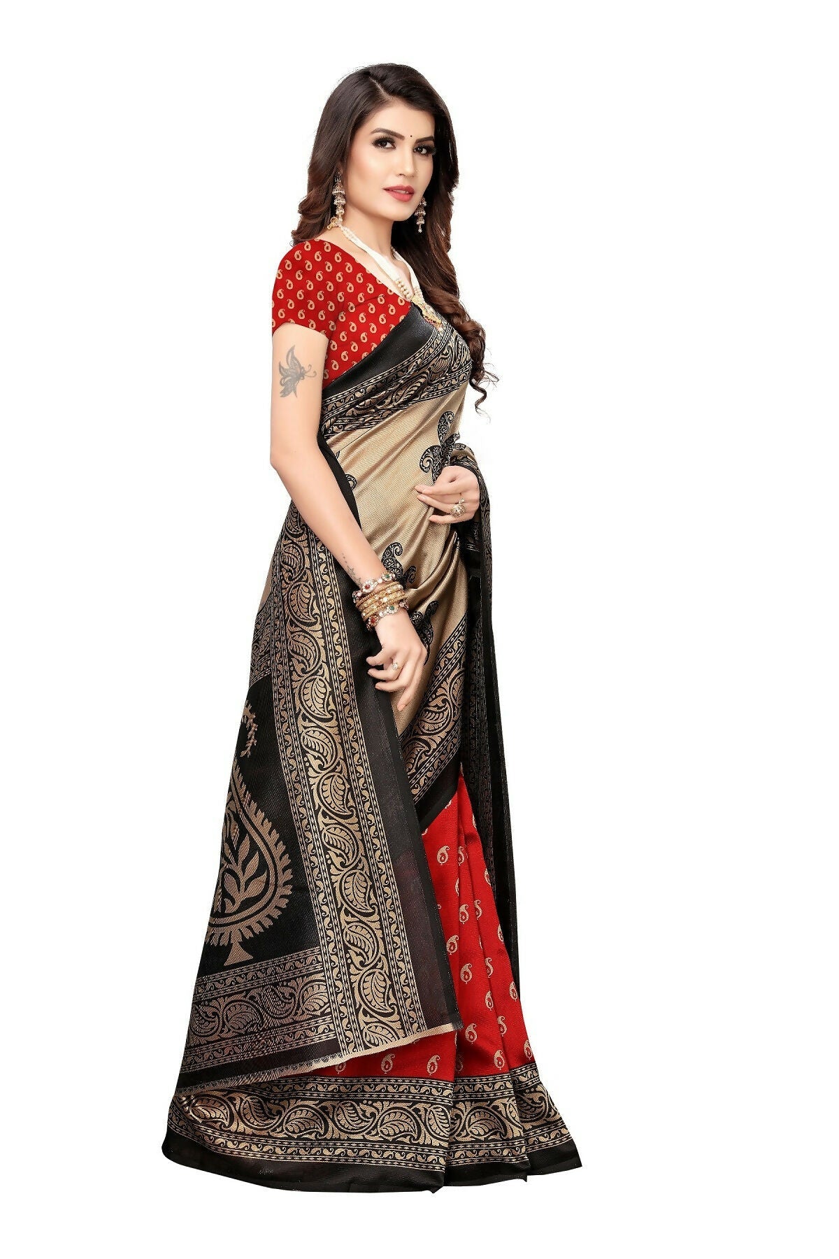 Vamika Red Printed Art Silk Saree | Grocsy