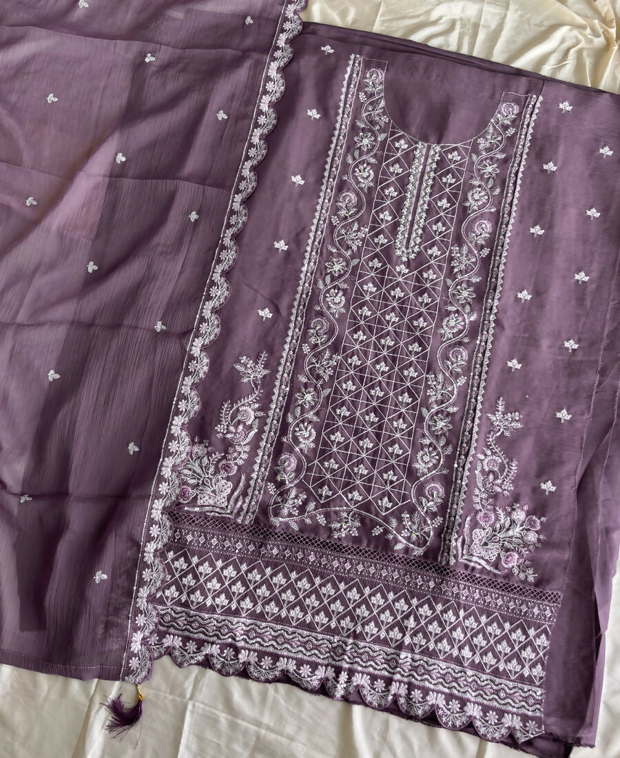 KC Lilac Pakistani Straight Suit For Women Chiffon | Grocsy