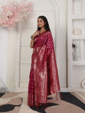 Shree Shyam Fashion Lichi Silk Wine Saree | Grocsy