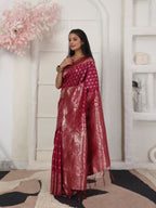 Shree Shyam Fashion Lichi Silk Wine Saree | Grocsy