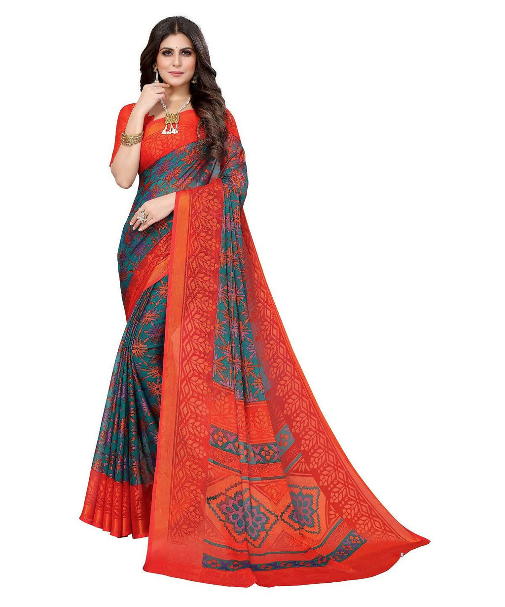 Vamika Rama Green Chiffon Brasso Bollywood Style Woven Saree (DEVINA RAMA) | Grocsy