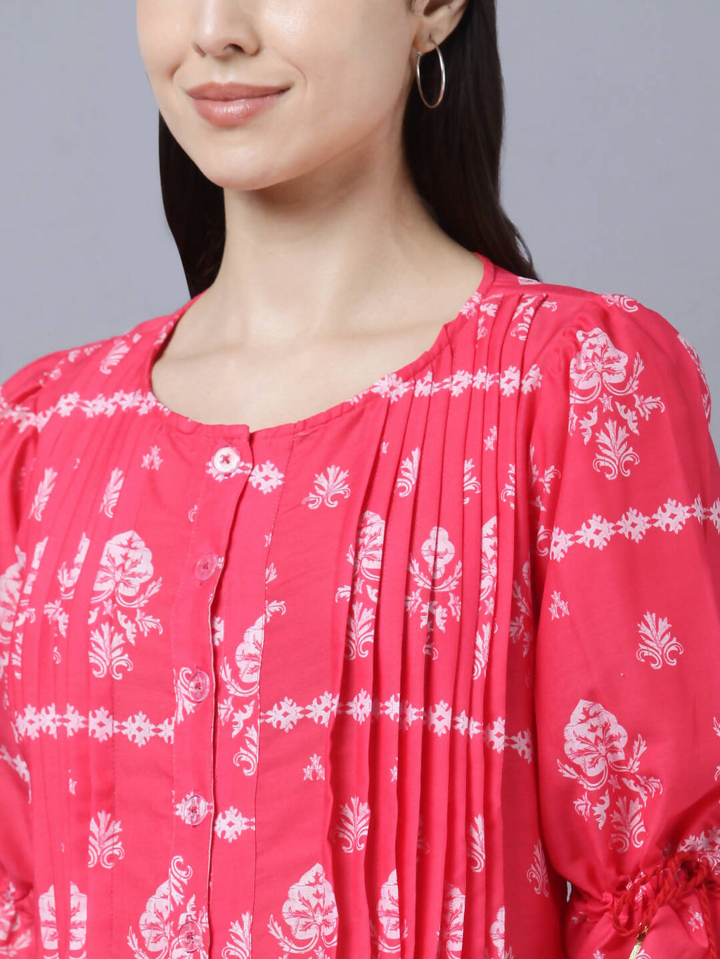Myshka Women's Pink White Ethnic Motifs Printed Maxi Dress | Grocsy
