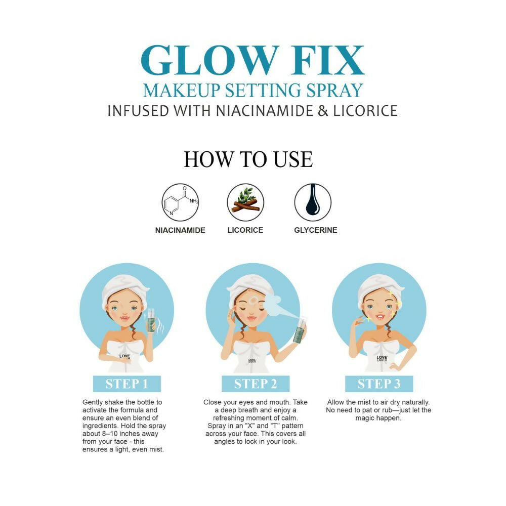 Love Earth Makeup Setting Spray Glow Fix, Infused With Niacinamide & Licorice | Grocsy