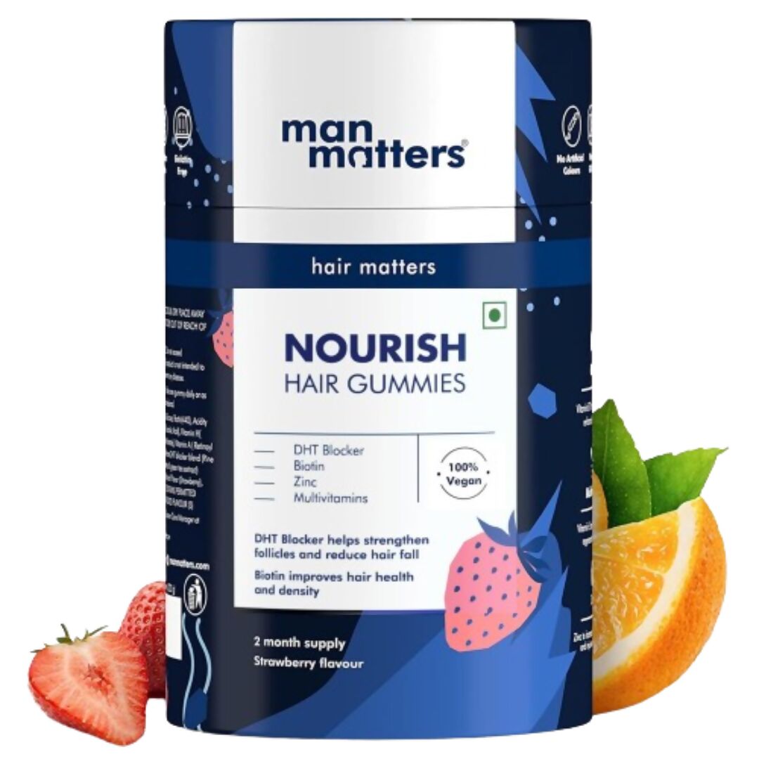 Man Matters Biotin Nourish Hair Gummies - Strawberry Flavor With Zinc & Multivitamins | Grocsy