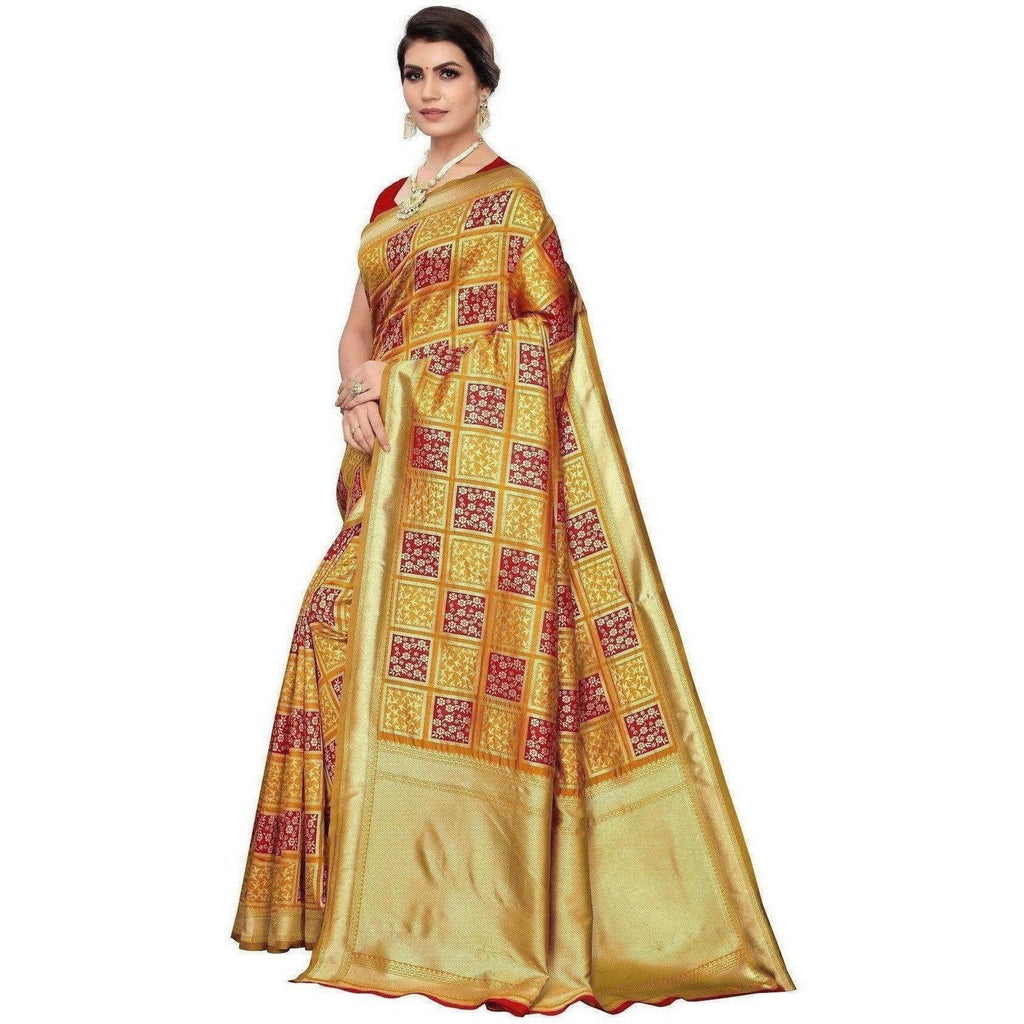 Vamika Banarasi Jaquard Mustard Weaving Saree (Banarasi 22) | Grocsy
