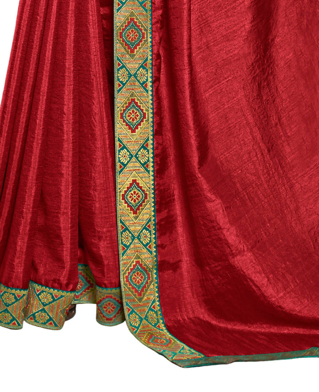 Red Solid Vichitra Saree With Unstitched Blouse Piece - Selena | Grocsy