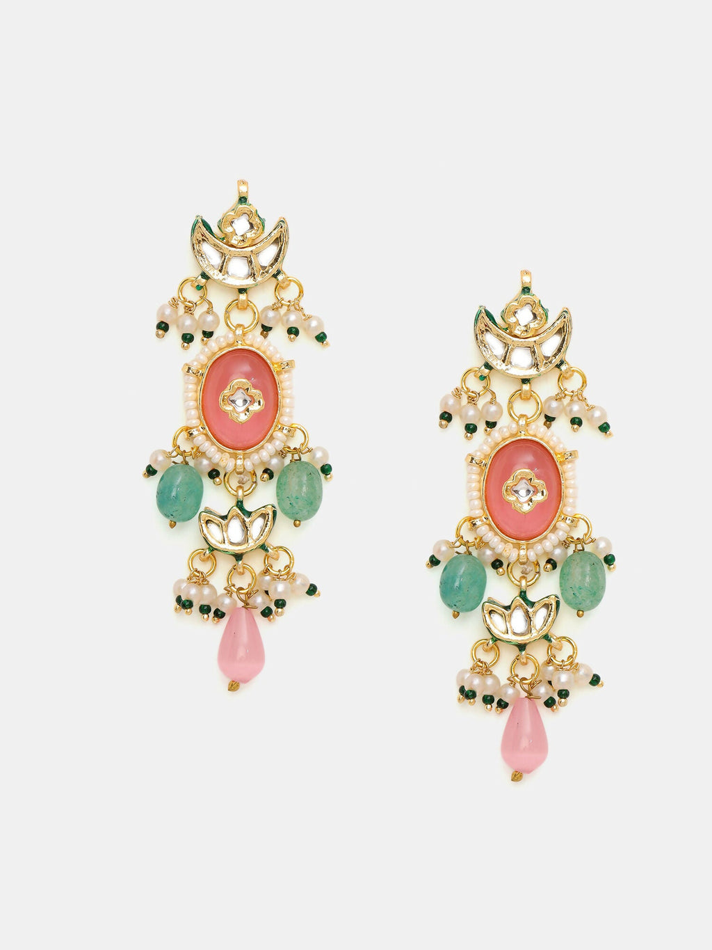 Ruby Raang 22k Gold Polished Blush Pink Kundan Earrings | Grocsy