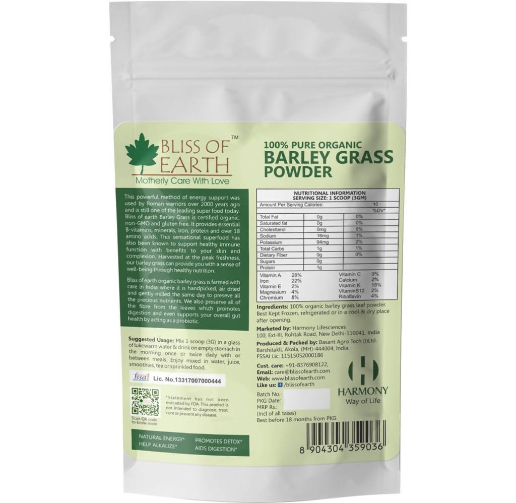 Bliss of Earth 100% Pure Organic Barley Grass Powder | Grocsy