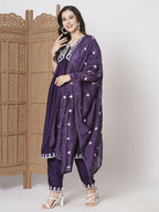 Purple Vichitra Silk Embroidery Work Kurta Set - Riya | Grocsy