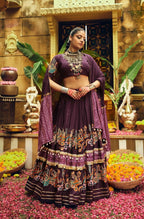 Teeya Creation Wine Colour Rayon Silk Digital Print Fully Stitched Navratri Lehenga | Grocsy