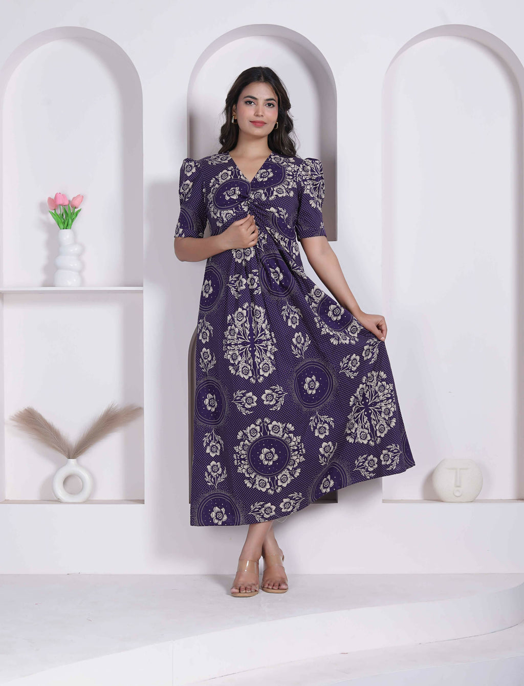 Miravan Womens Floral Printed Cotton Butterfly Maxi Dress | Grocsy
