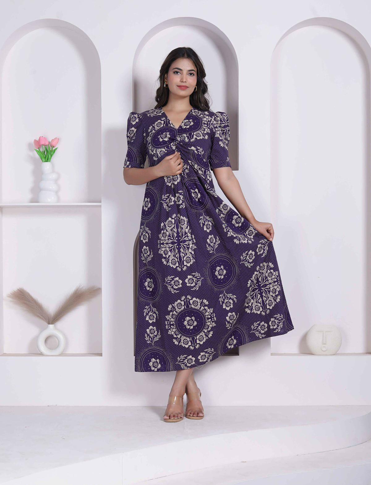 Miravan Womens Floral Printed Cotton Butterfly Maxi Dress | Grocsy