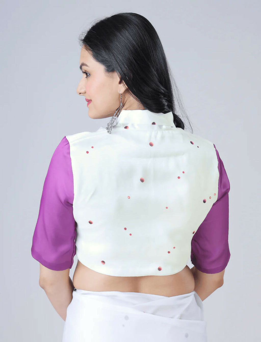 Vastranavya Purple & White Ready to Wear Floral Print Free Hand Saree | Grocsy