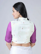 Vastranavya Purple & White Ready to Wear Floral Print Free Hand Saree | Grocsy