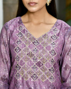 Vaasva Women's Chanderi Printed Suit Set With Pant And Printed Dupatta | Grocsy