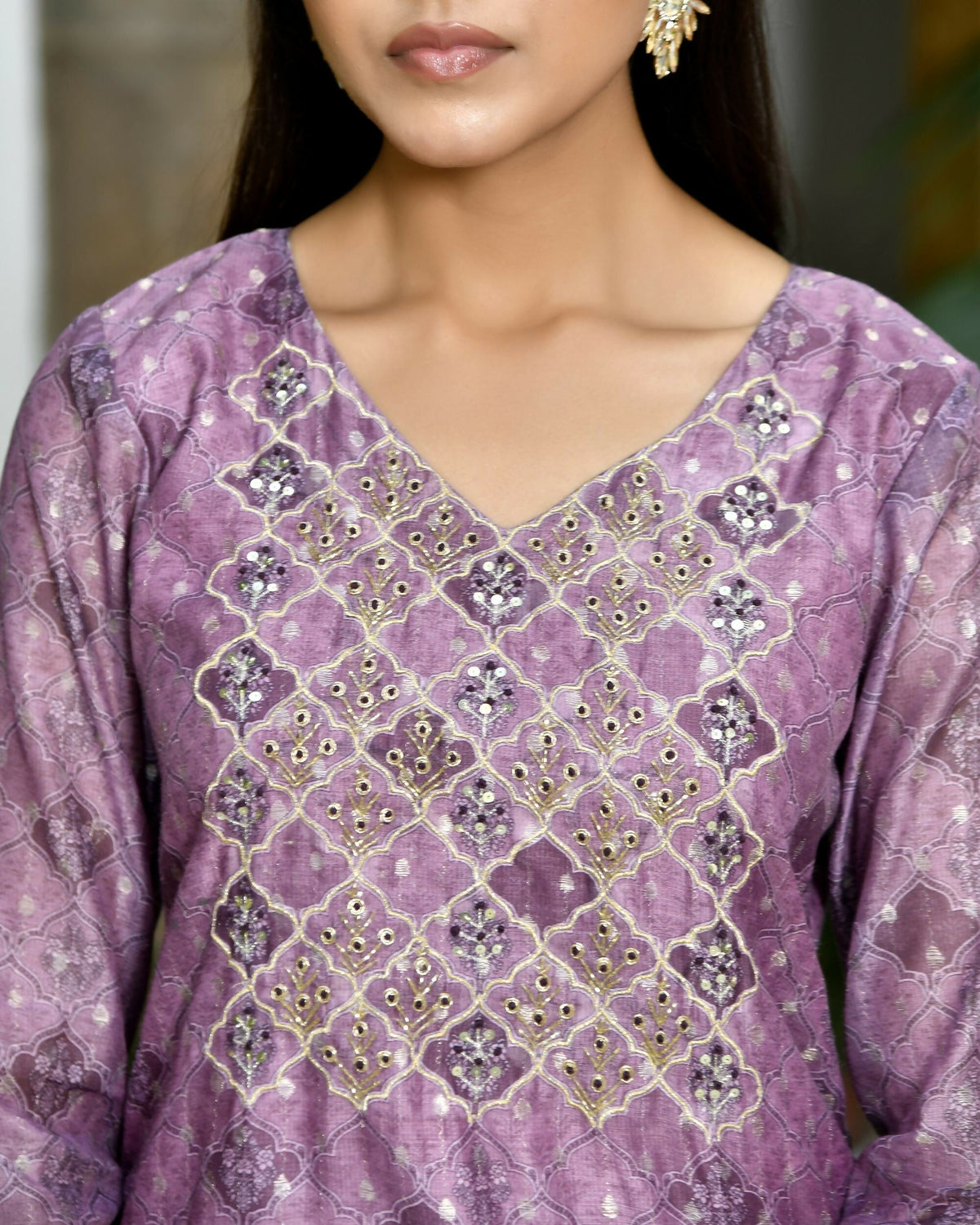 Vaasva Women's Chanderi Printed Suit Set With Pant And Printed Dupatta | Grocsy