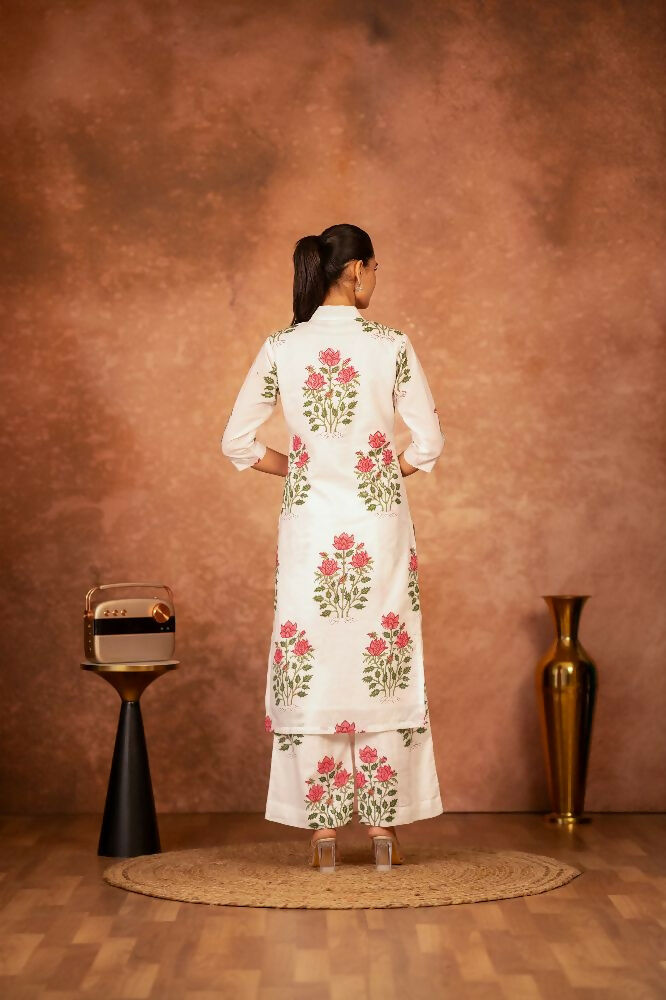 Joban Fashion Off White Red Hand Block Printed Cotton Suit Set | Grocsy